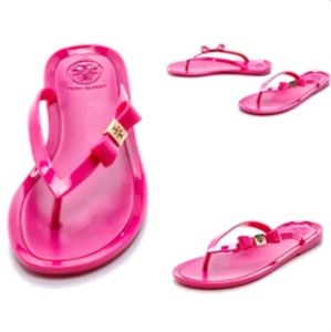 Tory Burch Pink Michaela Bow Jelly Thong Sandal